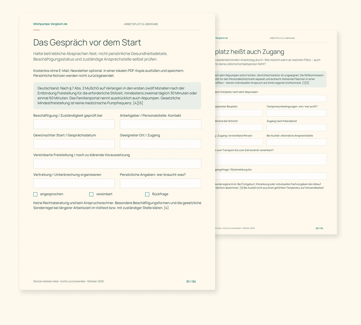 Einblick in das Arbeitsblatt „Dein Arbeitsplatz- und Übergabeplan“