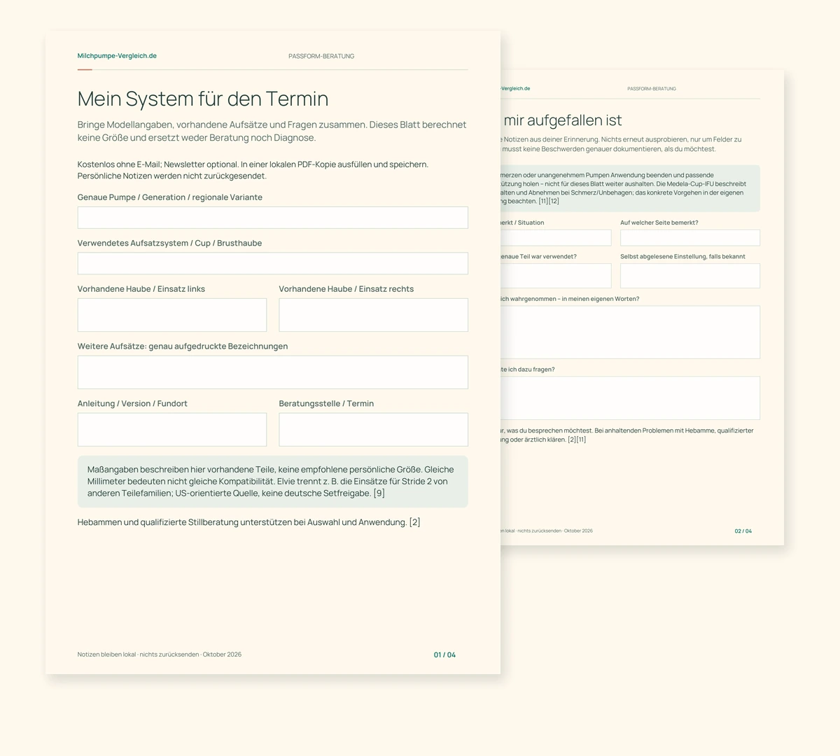 Einblick in das Arbeitsblatt „Dein Vorbereitungsblatt für die Passform-Beratung“