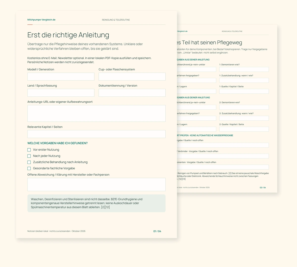 Einblick in das Arbeitsblatt „Deine Reinigungs- und Teileroutine“
